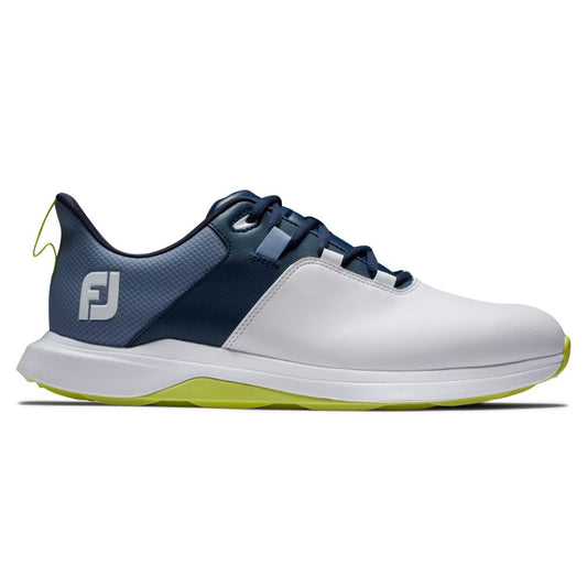 FootJoy Men's ProLite Spikeless Laced Golf Shoes - White/Navy/Lime - Previous Season Style