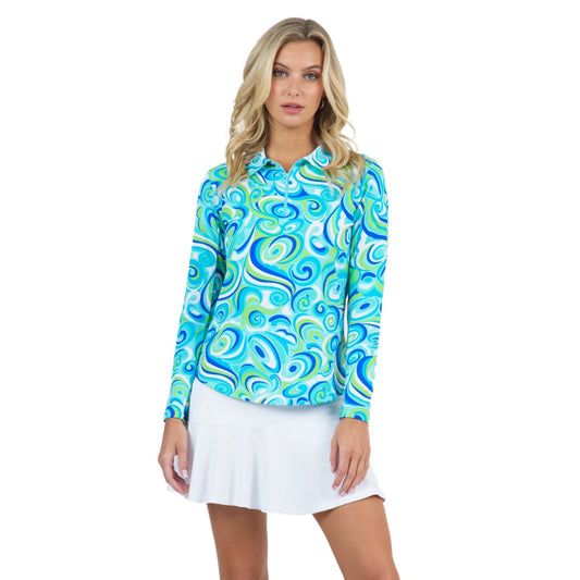 Ibkul Womens Emma Print Long Sleeve Polo - 41971