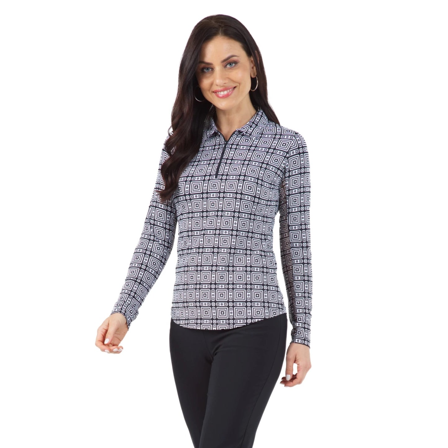 Ibkul Womens Pricilla Print Long Sleeve Polo - 41970