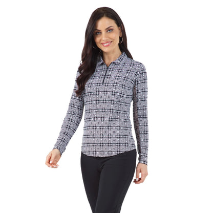 Ibkul Womens Pricilla Print Long Sleeve Polo - 41970